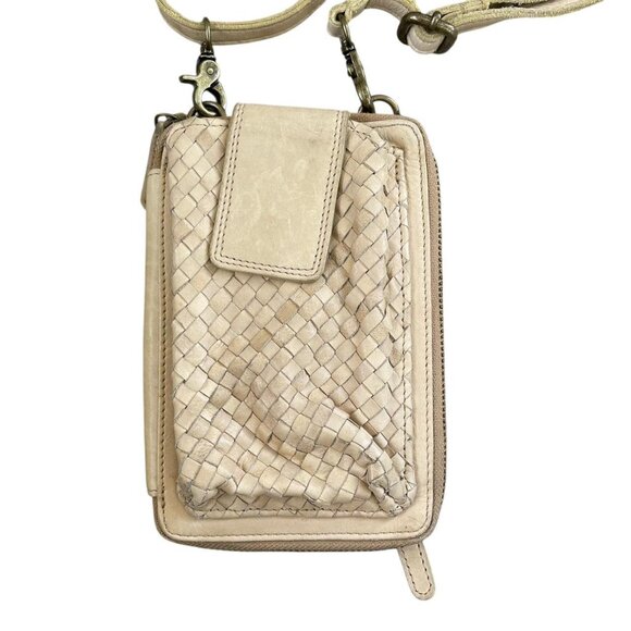 🤍 Vilenca Holland Women's Cream Woven Leather Crossbody Wallet Bag Boho Chic - Picture 2 of 7